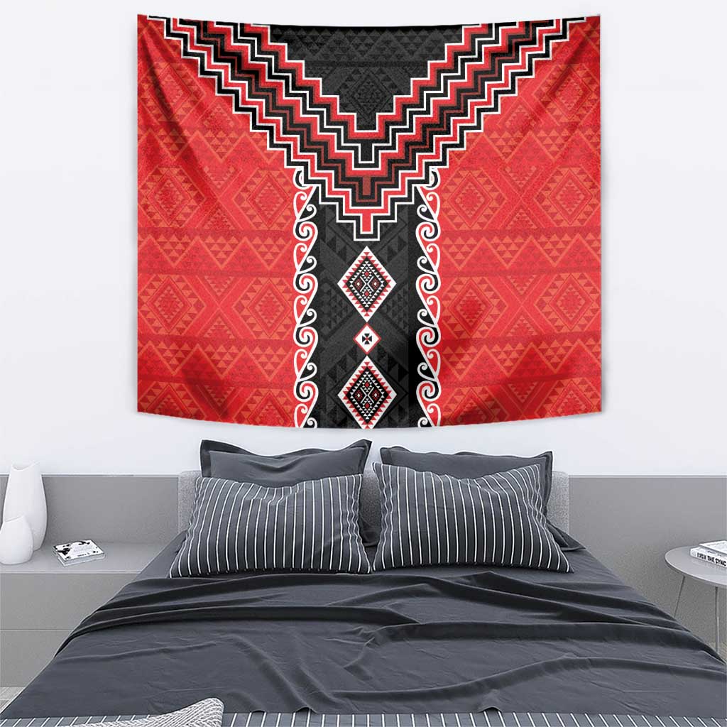 Red Niho Taniwha Mix Poutama Tapestry Unique Taniko Aotearoa