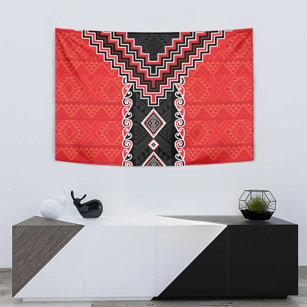 Red Niho Taniwha Mix Poutama Tapestry Unique Taniko Aotearoa