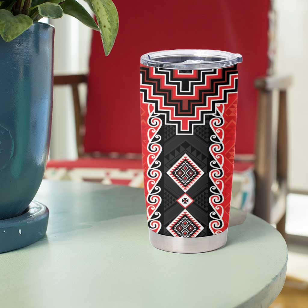 Red Niho Taniwha Mix Poutama Tumbler Cup Unique Taniko Aotearoa