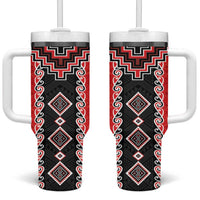 Red Niho Taniwha Mix Poutama Tumbler With Handle Unique Taniko Aotearoa LT01 One Size: 40 oz Red - Polynesian Pride