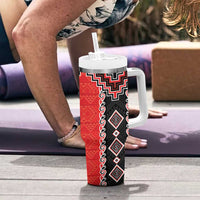 Red Niho Taniwha Mix Poutama Tumbler With Handle Unique Taniko Aotearoa LT01 - Polynesian Pride