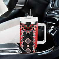 Red Niho Taniwha Mix Poutama Tumbler With Handle Unique Taniko Aotearoa LT01 - Polynesian Pride