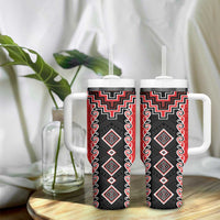 Red Niho Taniwha Mix Poutama Tumbler With Handle Unique Taniko Aotearoa LT01 - Polynesian Pride