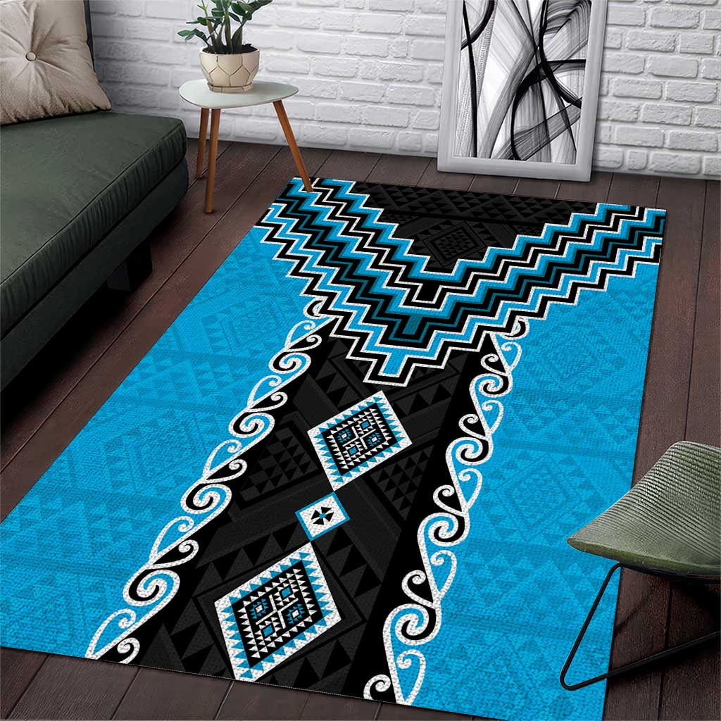 Sky Blue Niho Taniwha Mix Poutama Area Rug Unique Taniko Aotearoa LT01 Sky Blue - Polynesian Pride