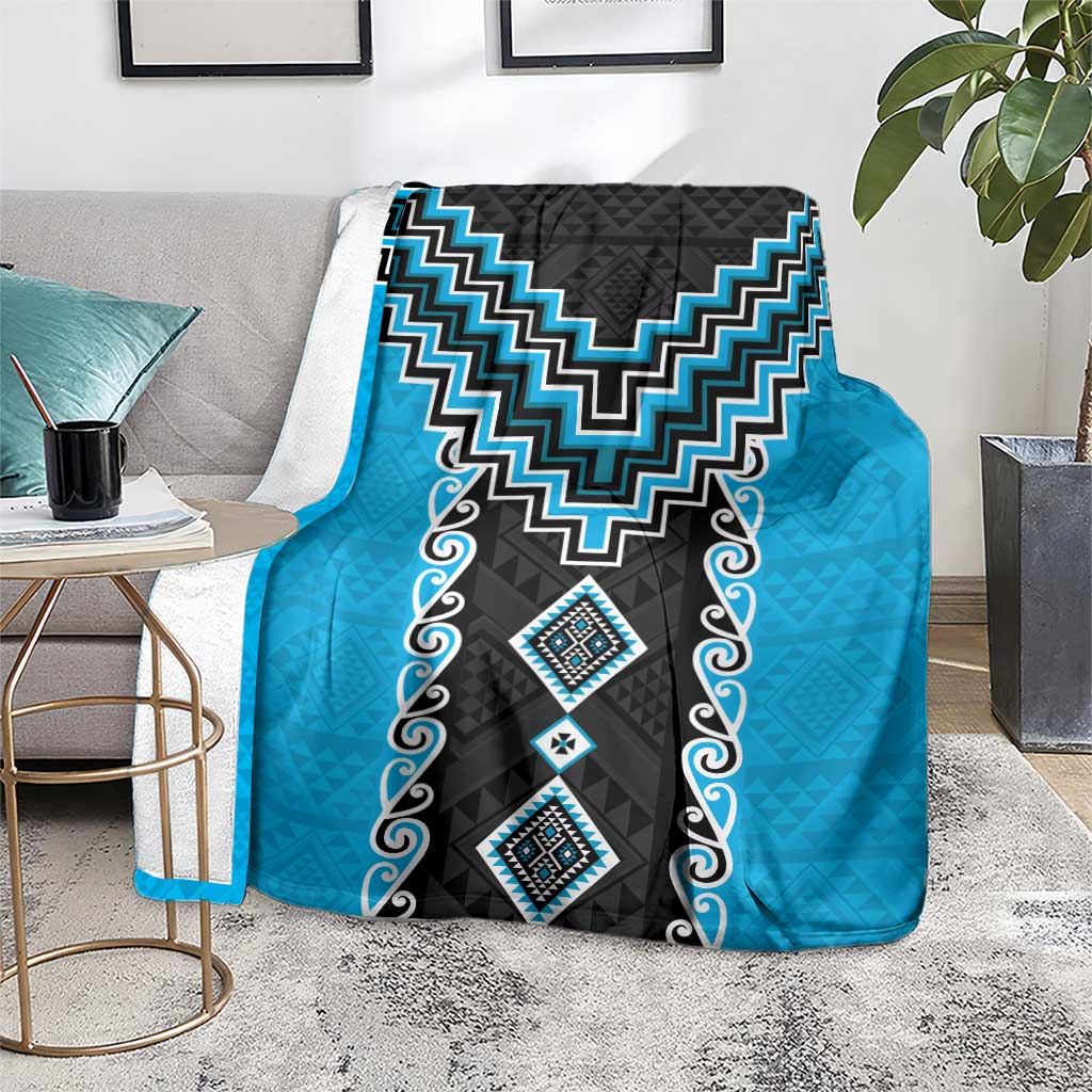 Sky Blue Niho Taniwha Mix Poutama Blanket Unique Taniko Aotearoa