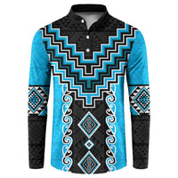 Sky Blue Niho Taniwha Mix Poutama Button Sweatshirt Unique Taniko Aotearoa