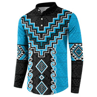 Sky Blue Niho Taniwha Mix Poutama Button Sweatshirt Unique Taniko Aotearoa
