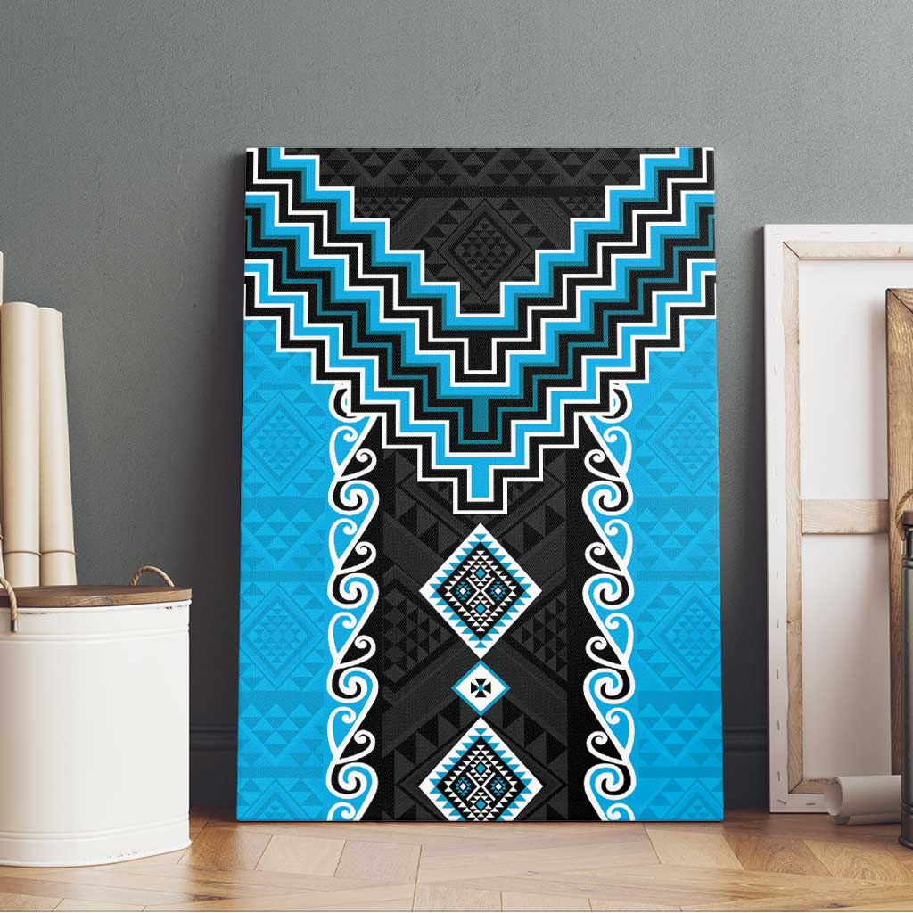 Sky Blue Niho Taniwha Mix Poutama Canvas Wall Art Unique Taniko Aotearoa