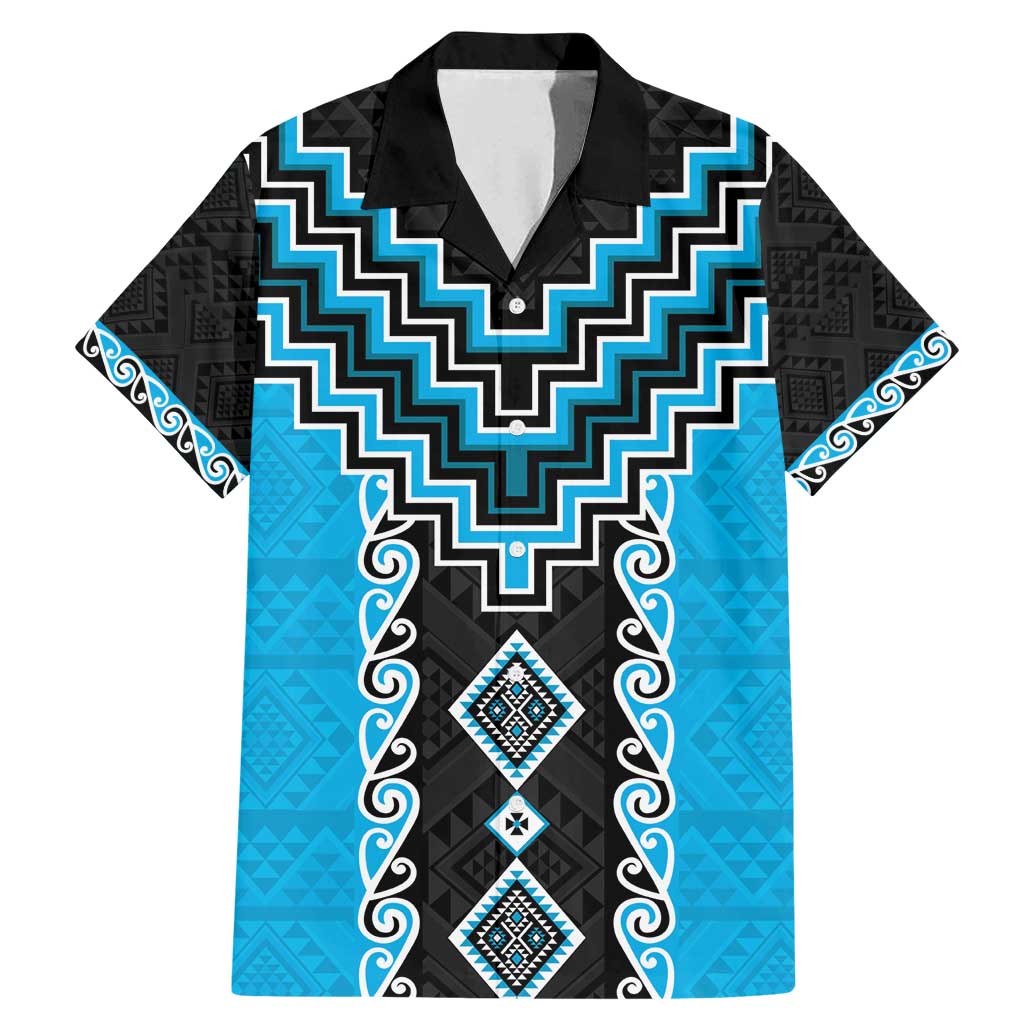 Sky Blue Niho Taniwha Mix Poutama Family Matching Mermaid Dress and Hawaiian Shirt Unique Taniko Aotearoa LT01 Dad's Shirt - Short Sleeve Sky Blue - Polynesian Pride
