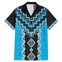 Sky Blue Niho Taniwha Mix Poutama Family Matching Mermaid Dress and Hawaiian Shirt Unique Taniko Aotearoa LT01 Dad's Shirt - Short Sleeve Sky Blue - Polynesian Pride