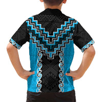 Sky Blue Niho Taniwha Mix Poutama Family Matching Off Shoulder Maxi Dress and Hawaiian Shirt Unique Taniko Aotearoa LT01 - Polynesian Pride