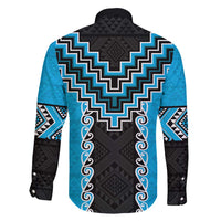 Sky Blue Niho Taniwha Mix Poutama Family Matching Off Shoulder Maxi Dress and Hawaiian Shirt Unique Taniko Aotearoa LT01 - Polynesian Pride
