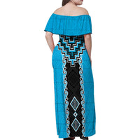 Sky Blue Niho Taniwha Mix Poutama Family Matching Off Shoulder Maxi Dress and Hawaiian Shirt Unique Taniko Aotearoa LT01 - Polynesian Pride