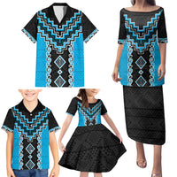 Sky Blue Niho Taniwha Mix Poutama Family Matching Puletasi and Hawaiian Shirt Unique Taniko Aotearoa LT01 - Polynesian Pride