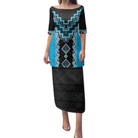 Sky Blue Niho Taniwha Mix Poutama Family Matching Puletasi and Hawaiian Shirt Unique Taniko Aotearoa LT01 Mom's Dress Sky Blue - Polynesian Pride