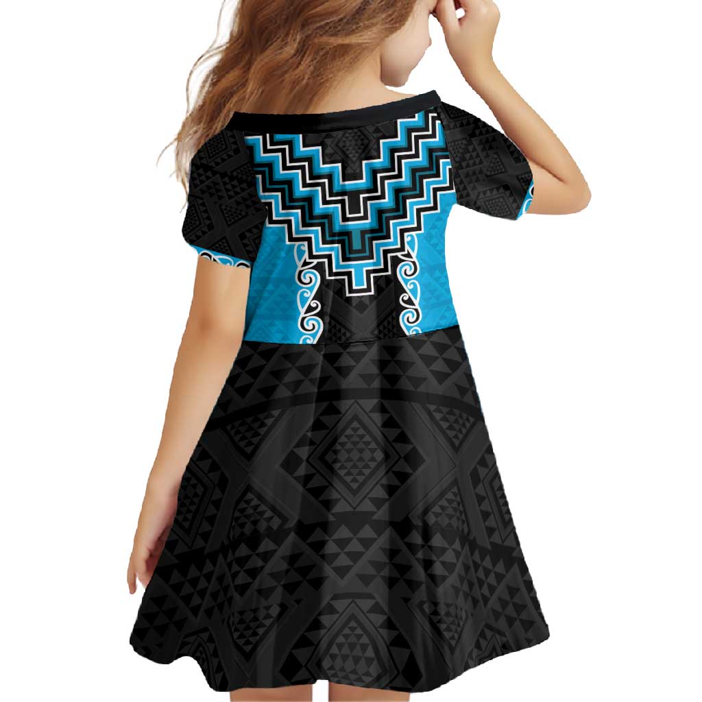 Sky Blue Niho Taniwha Mix Poutama Family Matching Summer Maxi Dress and Hawaiian Shirt Unique Taniko Aotearoa LT01 - Polynesian Pride