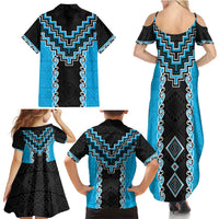 Sky Blue Niho Taniwha Mix Poutama Family Matching Summer Maxi Dress and Hawaiian Shirt Unique Taniko Aotearoa LT01 - Polynesian Pride