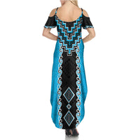 Sky Blue Niho Taniwha Mix Poutama Family Matching Summer Maxi Dress and Hawaiian Shirt Unique Taniko Aotearoa LT01 - Polynesian Pride