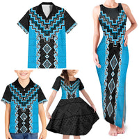 Sky Blue Niho Taniwha Mix Poutama Family Matching Tank Maxi Dress and Hawaiian Shirt Unique Taniko Aotearoa LT01 - Polynesian Pride