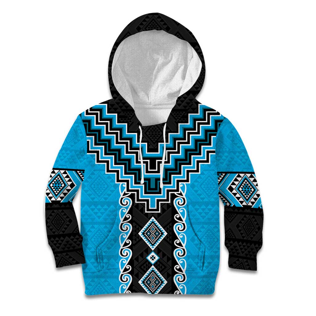 Sky Blue Niho Taniwha Mix Poutama Kid Hoodie Unique Taniko Aotearoa LT01 Hoodie Sky Blue - Polynesian Pride