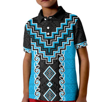 Sky Blue Niho Taniwha Mix Poutama Kid Polo Shirt Unique Taniko Aotearoa LT01 Kid Sky Blue - Polynesian Pride