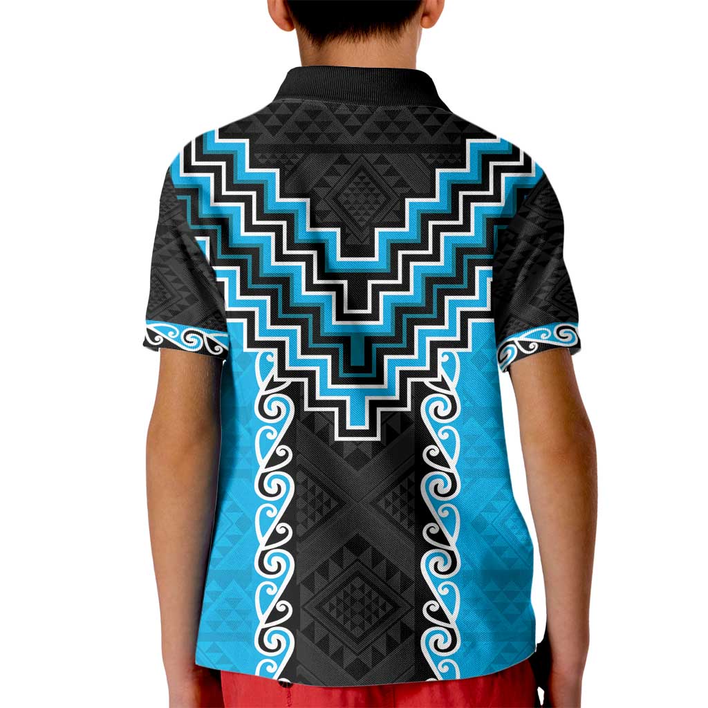 Sky Blue Niho Taniwha Mix Poutama Kid Polo Shirt Unique Taniko Aotearoa LT01 - Polynesian Pride