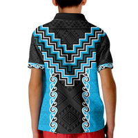 Sky Blue Niho Taniwha Mix Poutama Kid Polo Shirt Unique Taniko Aotearoa LT01 - Polynesian Pride