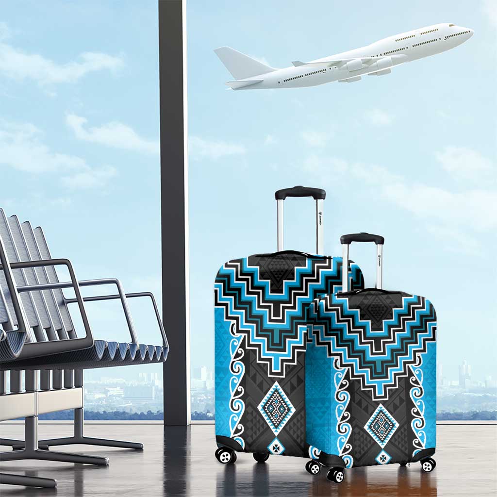 Sky Blue Niho Taniwha Mix Poutama Luggage Cover Unique Taniko Aotearoa