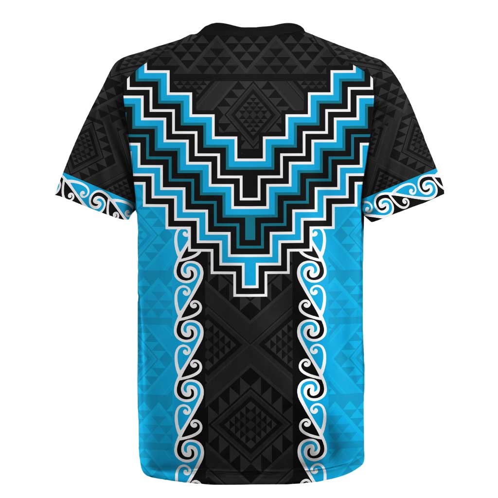 Sky Blue Niho Taniwha Mix Poutama Rugby Jersey Unique Taniko Aotearoa