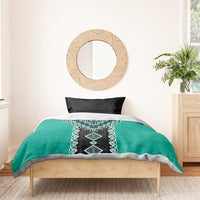 Teal Niho Taniwha Mix Poutama Bedding Set Unique Taniko Aotearoa