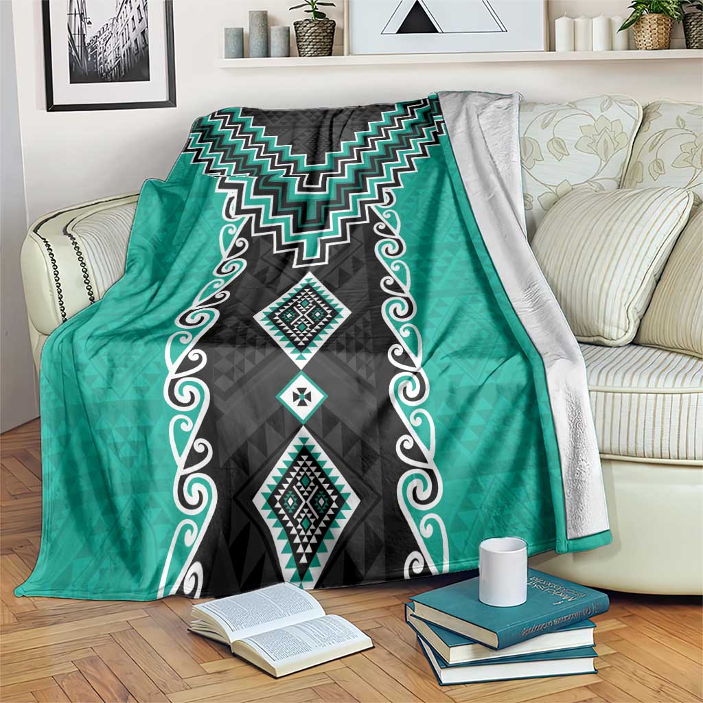 Teal Niho Taniwha Mix Poutama Blanket Unique Taniko Aotearoa