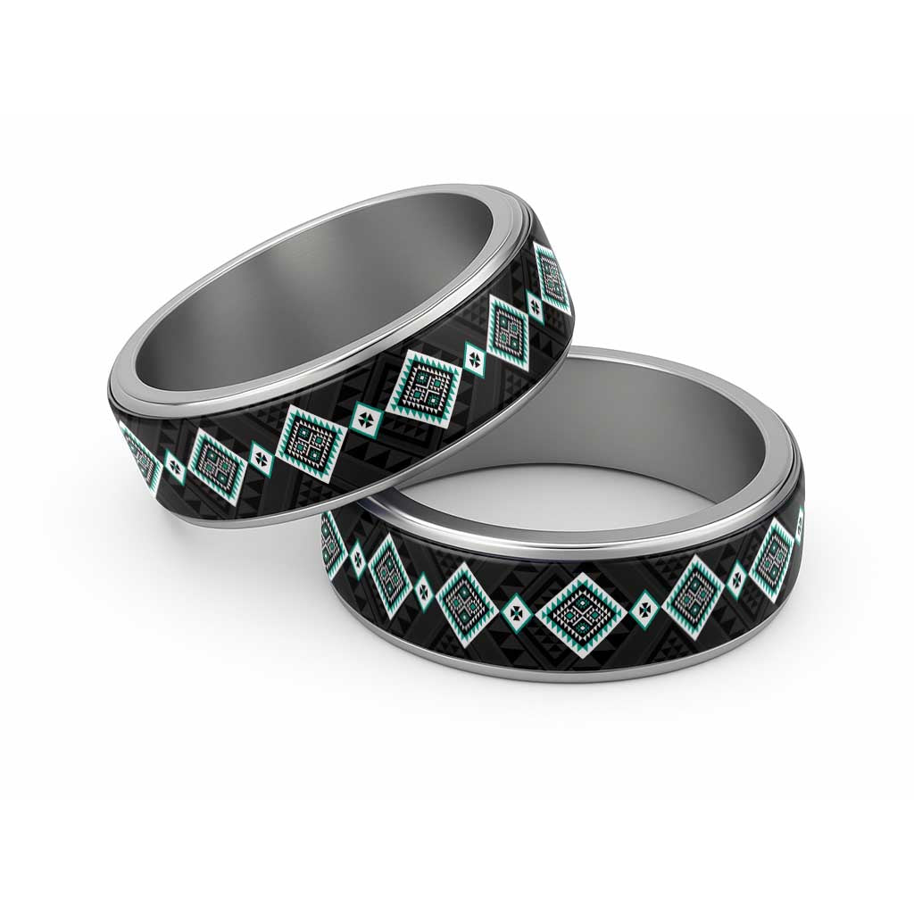 Teal Niho Taniwha Mix Poutama Classic Ring Unique Taniko Aotearoa - Polynesian Pride