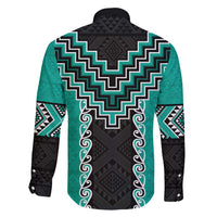 Teal Niho Taniwha Mix Poutama Family Matching Off Shoulder Maxi Dress and Hawaiian Shirt Unique Taniko Aotearoa LT01 - Polynesian Pride