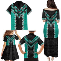 Teal Niho Taniwha Mix Poutama Family Matching Puletasi and Hawaiian Shirt Unique Taniko Aotearoa LT01 - Polynesian Pride