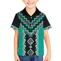 Teal Niho Taniwha Mix Poutama Kid Hawaiian Shirt Unique Taniko Aotearoa LT01 Kid Teal - Polynesian Pride