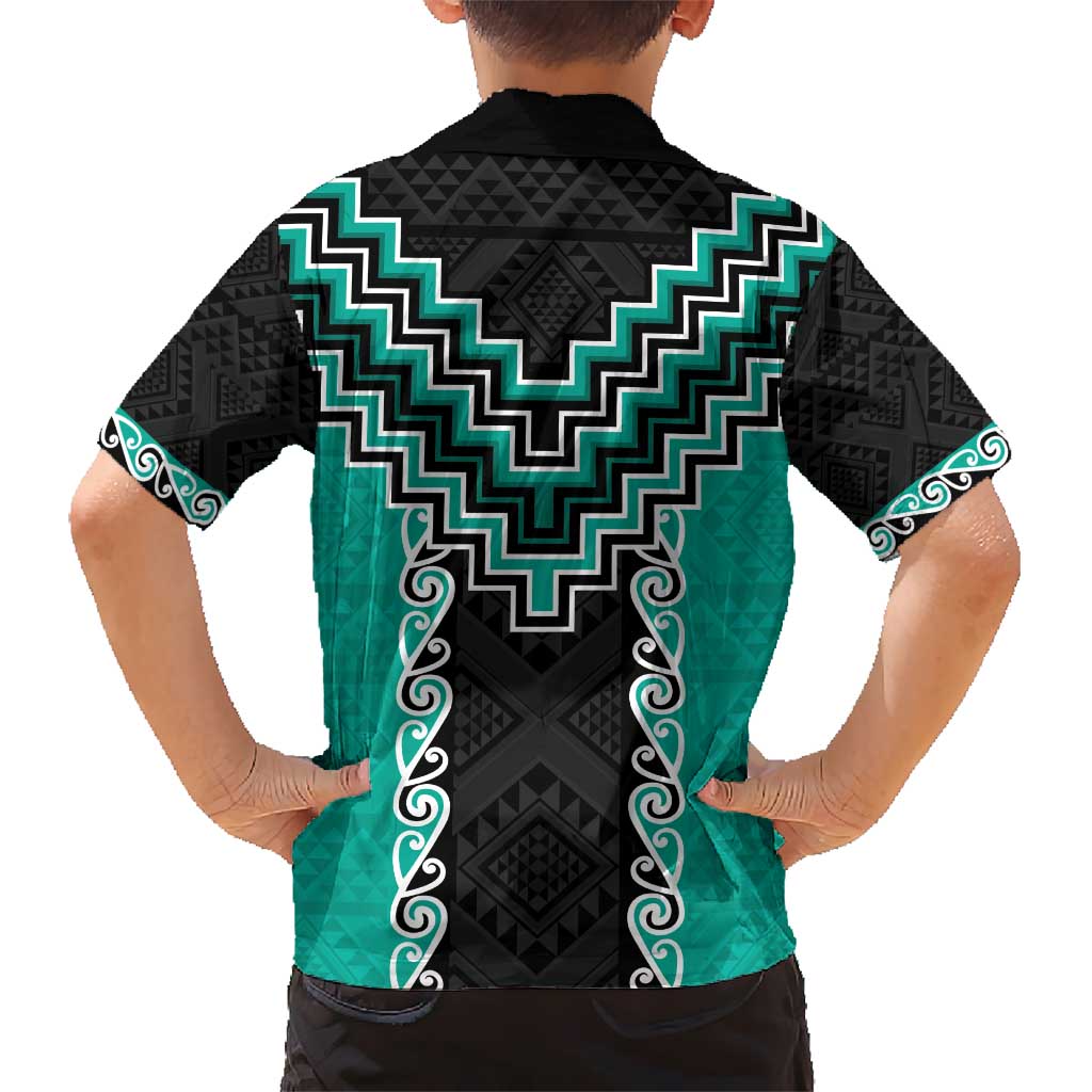 Teal Niho Taniwha Mix Poutama Kid Hawaiian Shirt Unique Taniko Aotearoa LT01 - Polynesian Pride