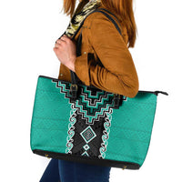 Teal Niho Taniwha Mix Poutama Leather Tote Bag Unique Taniko Aotearoa LT01 Teal - Polynesian Pride