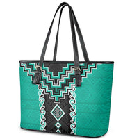 Teal Niho Taniwha Mix Poutama Leather Tote Bag Unique Taniko Aotearoa LT01 - Polynesian Pride