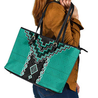 Teal Niho Taniwha Mix Poutama Leather Tote Bag Unique Taniko Aotearoa LT01 - Polynesian Pride
