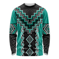 Teal Niho Taniwha Mix Poutama Long Sleeve Shirt Unique Taniko Aotearoa