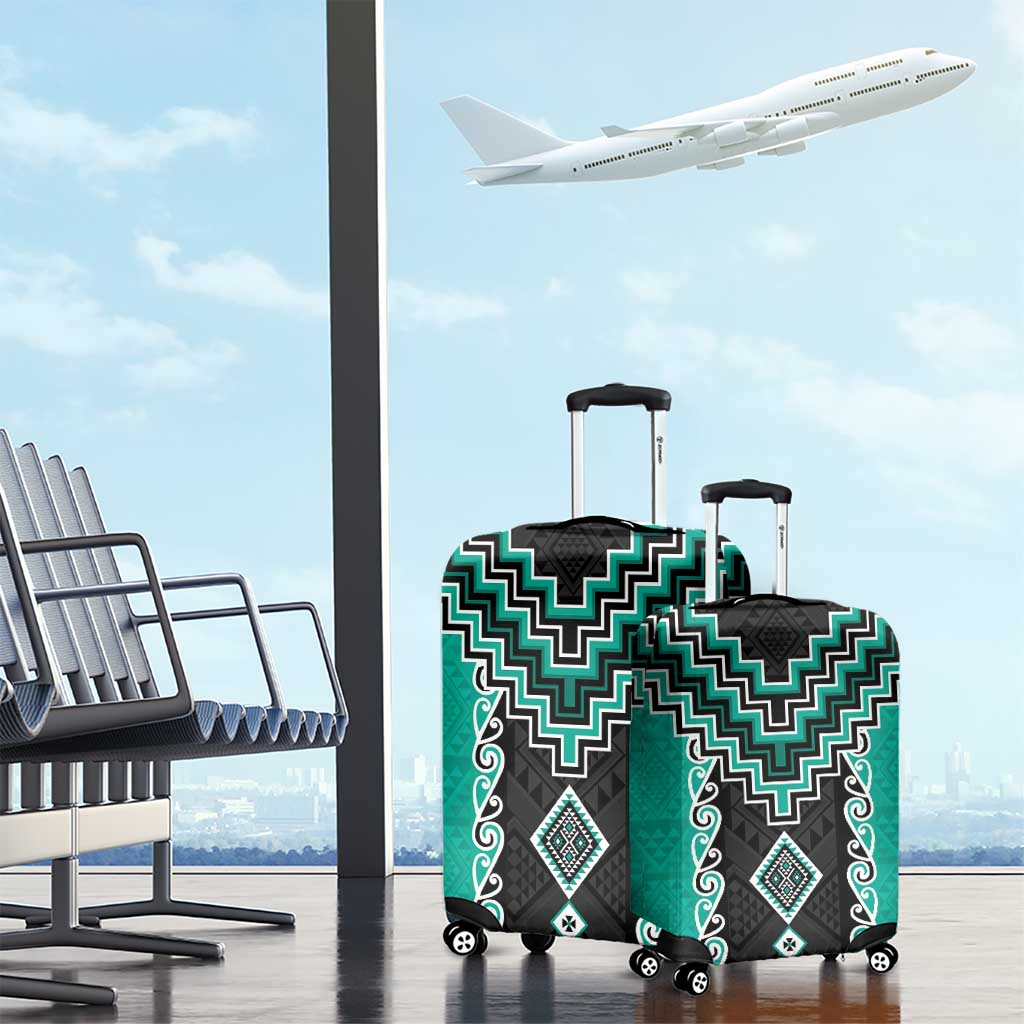 Teal Niho Taniwha Mix Poutama Luggage Cover Unique Taniko Aotearoa