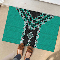 Teal Niho Taniwha Mix Poutama Rubber Doormat Unique Taniko Aotearoa