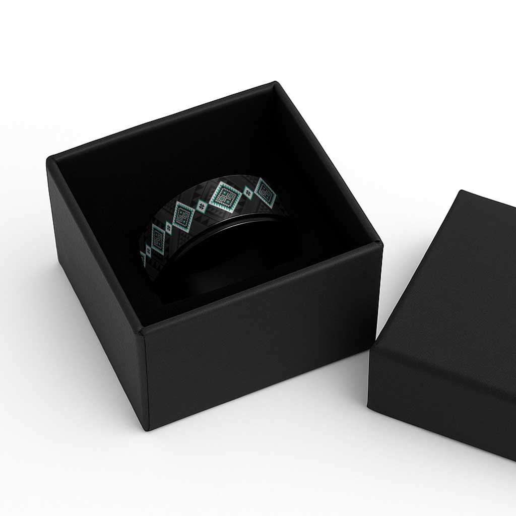 Teal Niho Taniwha Mix Poutama Spinner Ring Unique Taniko Aotearoa - Polynesian Pride