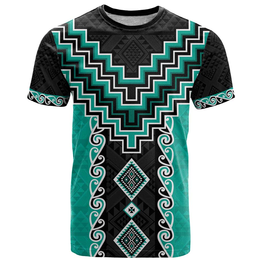 Teal Niho Taniwha Mix Poutama T Shirt Unique Taniko Aotearoa LT01 Teal - Polynesian Pride