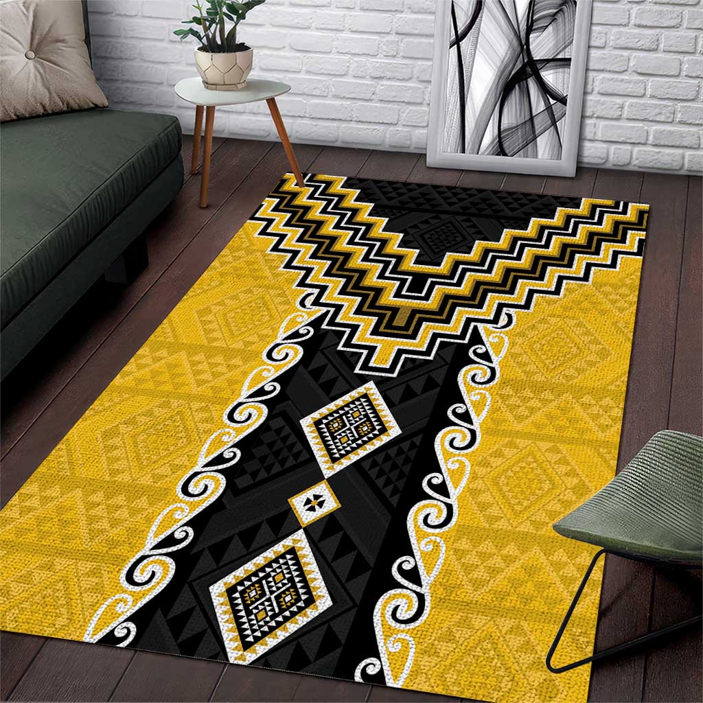 Yellow Niho Taniwha Mix Poutama Area Rug Unique Taniko Aotearoa LT01 Yellow - Polynesian Pride