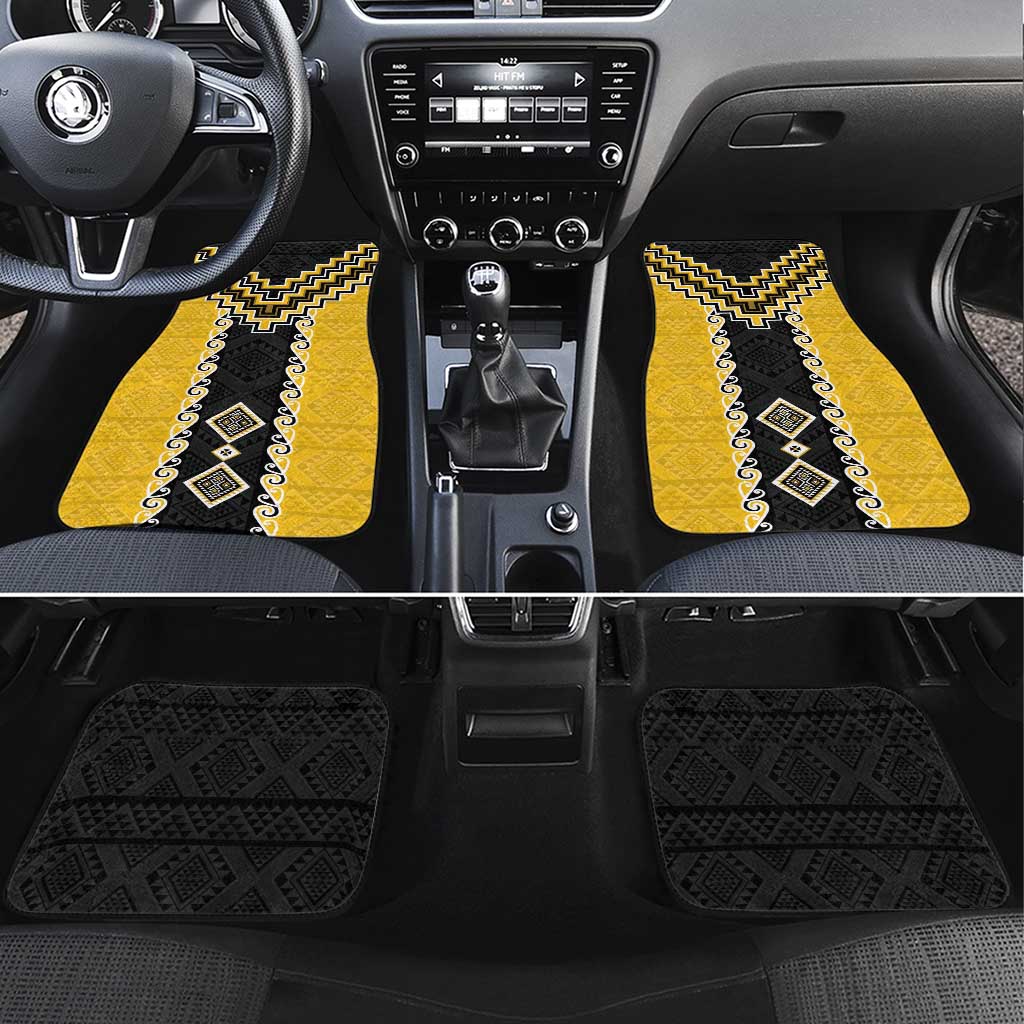 Yellow Niho Taniwha Mix Poutama Car Mats Unique Taniko Aotearoa LT01 Set 4pcs Yellow - Polynesian Pride
