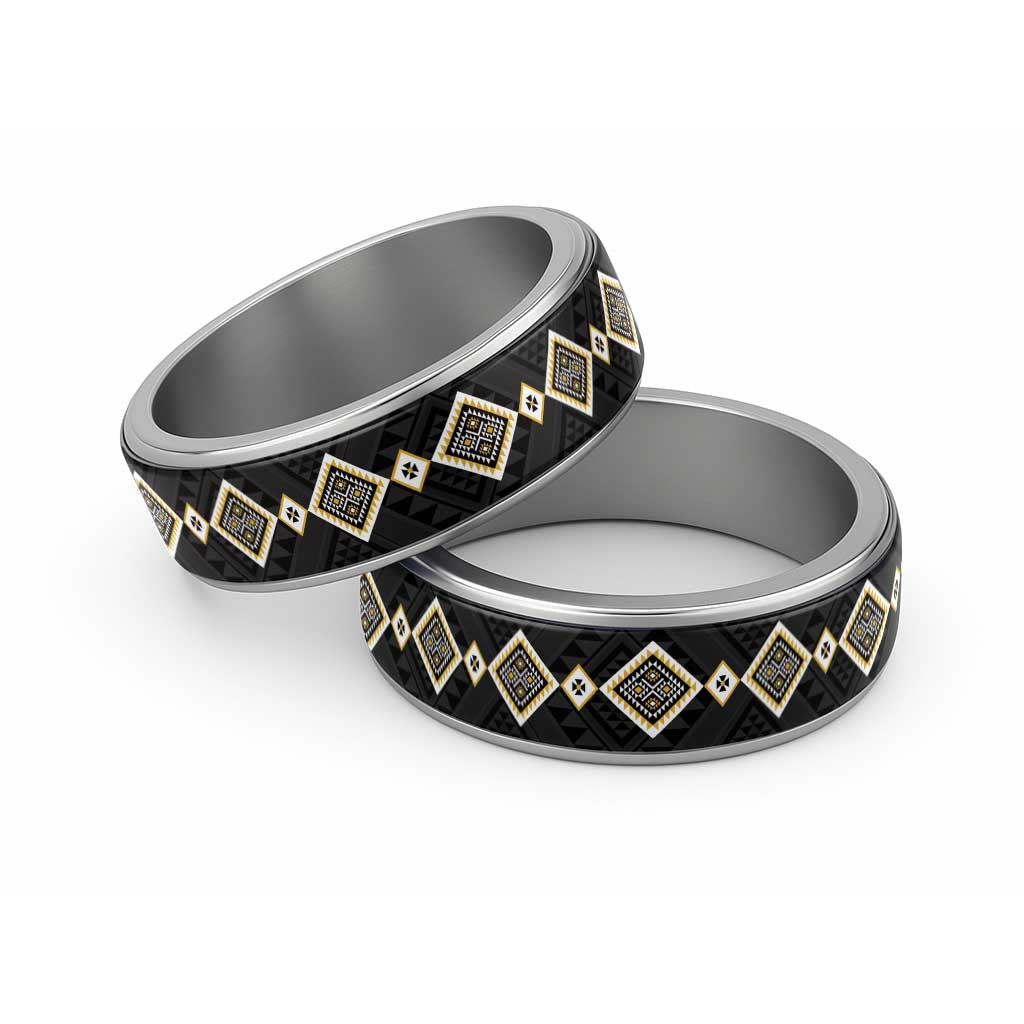 Yellow Niho Taniwha Mix Poutama Classic Ring Unique Taniko Aotearoa - Polynesian Pride
