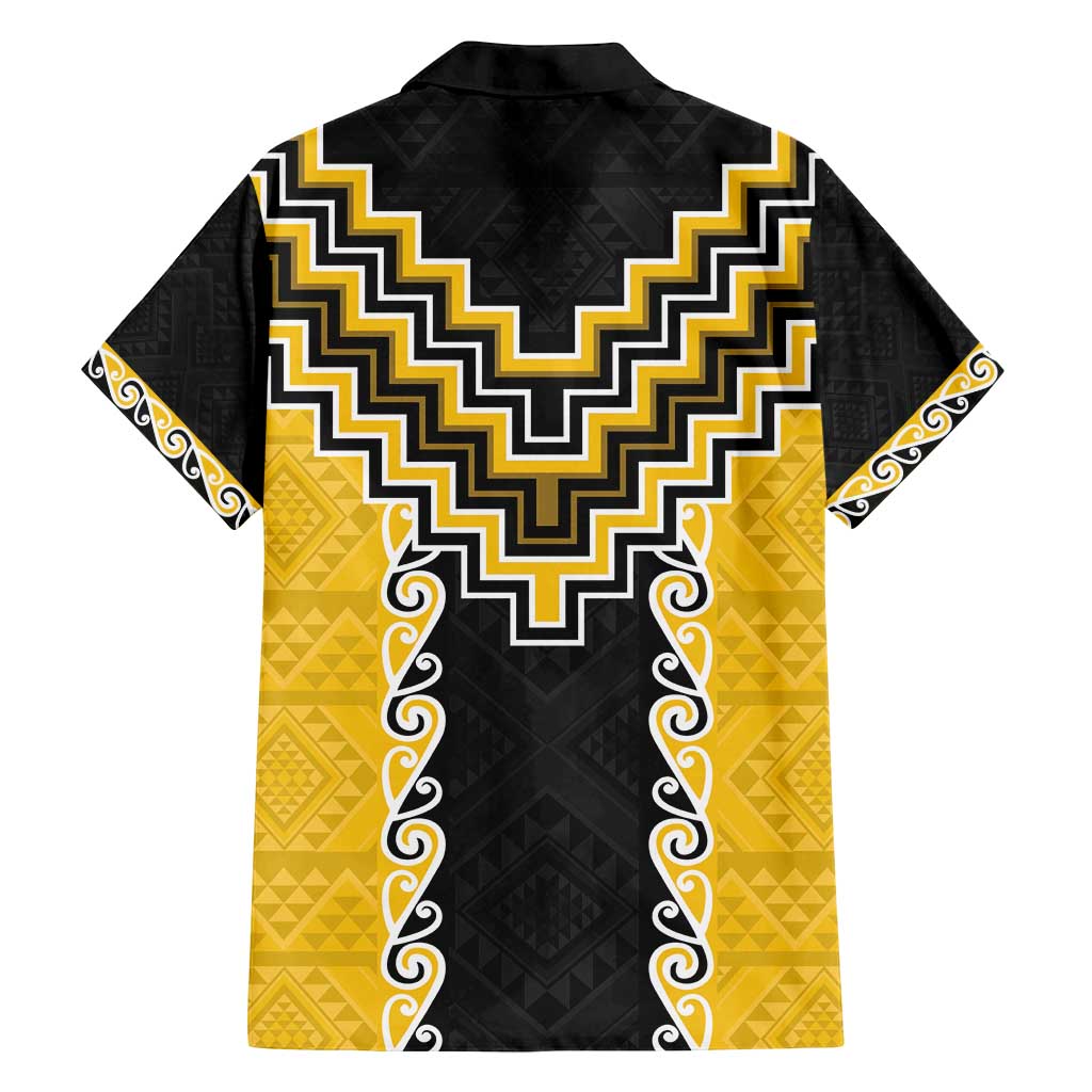 Yellow Niho Taniwha Mix Poutama Family Matching Long Sleeve Bodycon Dress and Hawaiian Shirt Unique Taniko Aotearoa LT01 - Polynesian Pride