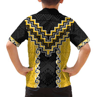 Yellow Niho Taniwha Mix Poutama Family Matching Off Shoulder Maxi Dress and Hawaiian Shirt Unique Taniko Aotearoa LT01 - Polynesian Pride