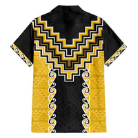 Yellow Niho Taniwha Mix Poutama Family Matching Off Shoulder Short Dress and Hawaiian Shirt Unique Taniko Aotearoa LT01 - Polynesian Pride